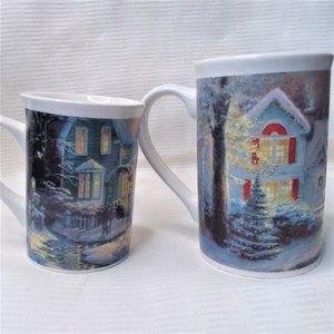 Mugs Coffee 2 Thomas Kinkade Christmas Blessings 2002 & 2011 Winter Holiday Cup